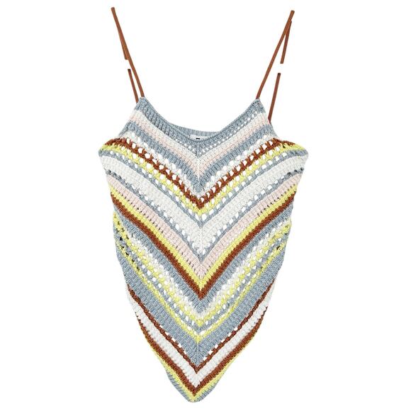 525 Revolve Beachy Boho Striped Knit Fauxchet Colorful Crochet Cami Top Size S - Picture 3 of 9